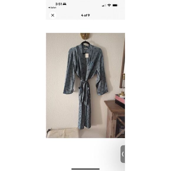 Free People Intimately Sz XS/S Oasis House Robe Blue Motif Kimono Stone - Picture 3 of 16